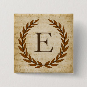 Laurel Wreath Sheet Music Monogram Initial E 15 Cm Square Badge
