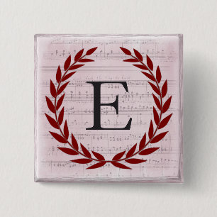 Laurel Wreath Sheet Music Monogram Initial E 15 Cm Square Badge