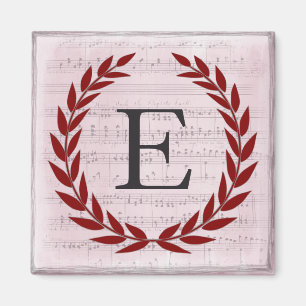 Laurel Wreath Sheet Music Monogram Initial E Magnet