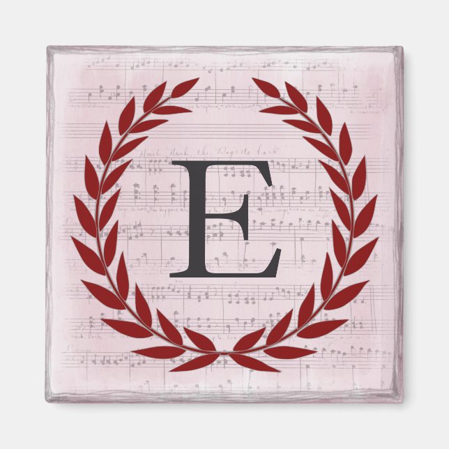 Laurel Wreath Sheet Music Monogram Initial E Magnet (Front)