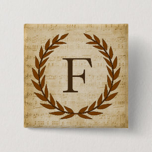 Laurel Wreath Sheet Music Monogram Initial F 15 Cm Square Badge