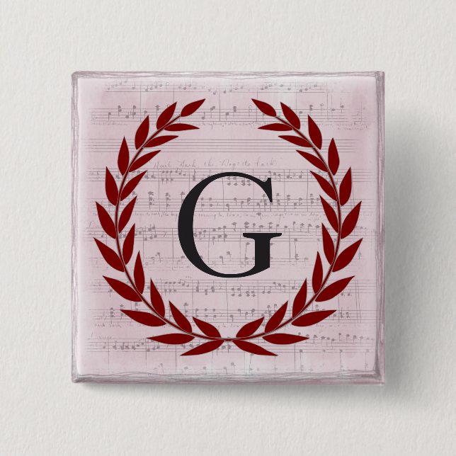 Laurel Wreath Sheet Music Monogram Initial G 15 Cm Square Badge (Front)