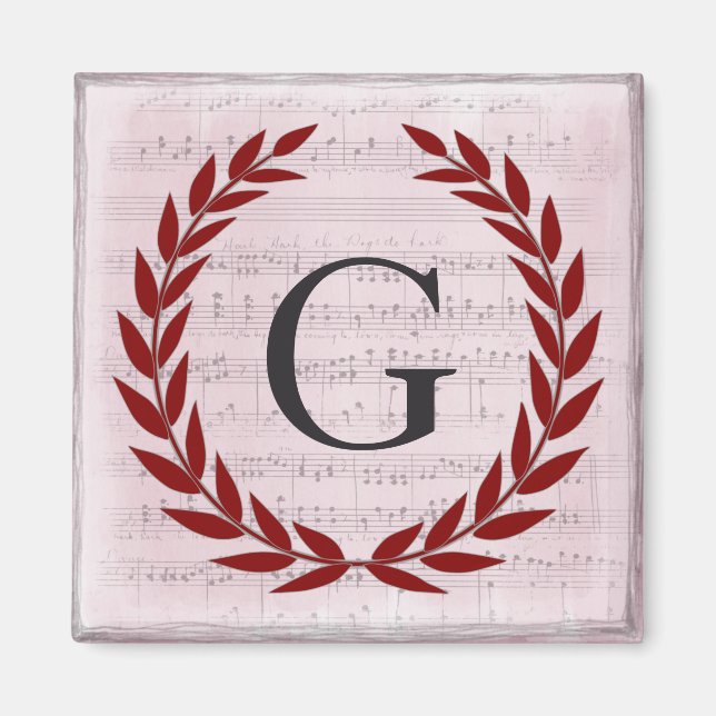 Laurel Wreath Sheet Music Monogram Initial G Magnet (Front)