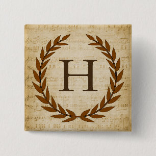 Laurel Wreath Sheet Music Monogram Initial H 15 Cm Square Badge
