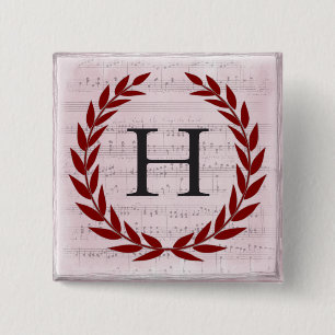 Laurel Wreath Sheet Music Monogram Initial H 15 Cm Square Badge