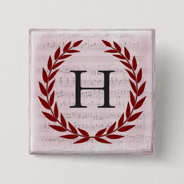 Laurel Wreath Sheet Music Monogram Initial H 15 Cm Square Badge (Front)