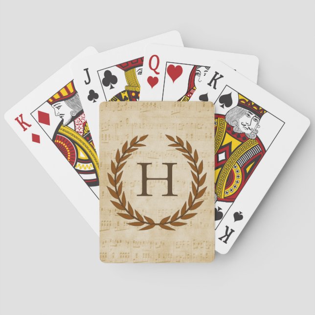 Laurel Wreath Sheet Music Monogram Initial H Playing Cards (Back)