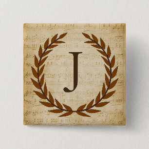 Laurel Wreath Sheet Music Monogram Initial J 15 Cm Square Badge