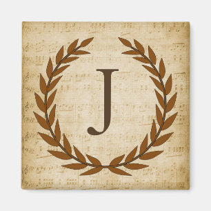 Laurel Wreath Sheet Music Monogram Initial J Magnet