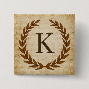 Laurel Wreath Sheet Music Monogram Initial K 15 Cm Square Badge