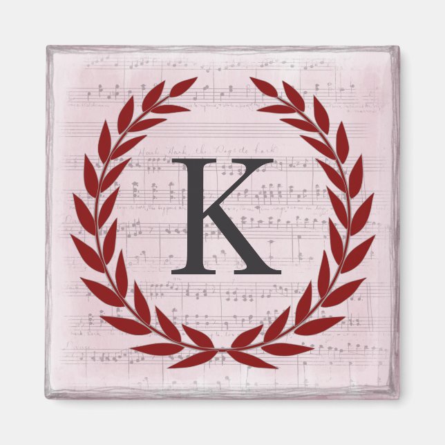Laurel Wreath Sheet Music Monogram Initial K Magnet (Front)