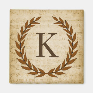 Laurel Wreath Sheet Music Monogram Initial K Magnet