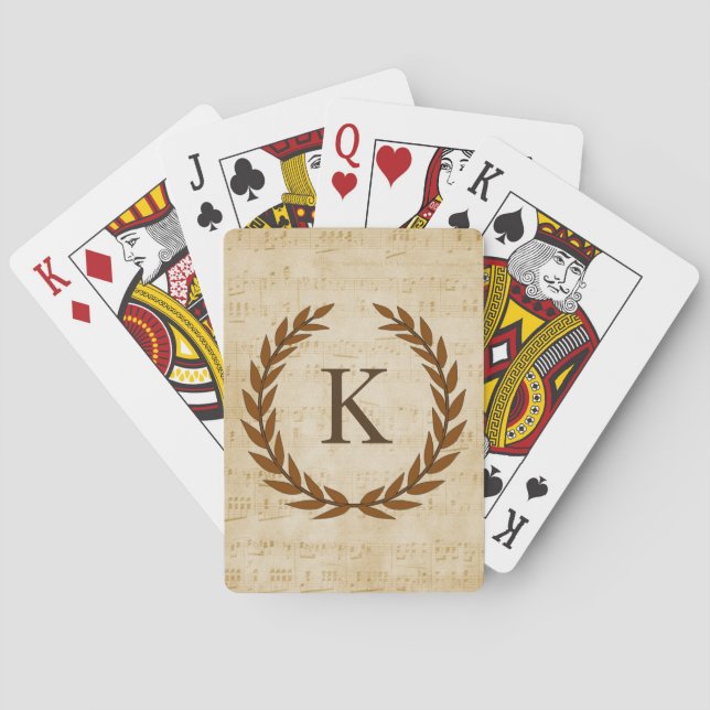 Laurel Wreath Sheet Music Monogram Initial K Playing Cards (Back)