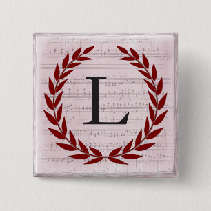 Laurel Wreath Sheet Music Monogram Initial L 15 Cm Square Badge