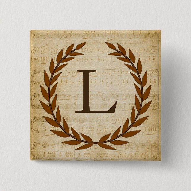 Laurel Wreath Sheet Music Monogram Initial L 15 Cm Square Badge (Front)