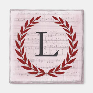 Laurel Wreath Sheet Music Monogram Initial L Magnet
