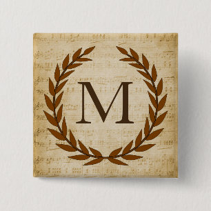 Laurel Wreath Sheet Music Monogram Initial M 15 Cm Square Badge