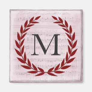 Laurel Wreath Sheet Music Monogram Initial M Magnet