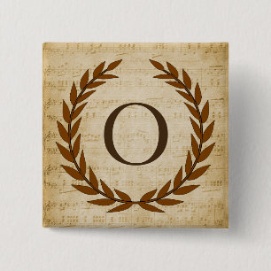 Laurel Wreath Sheet Music Monogram Initial O 15 Cm Square Badge