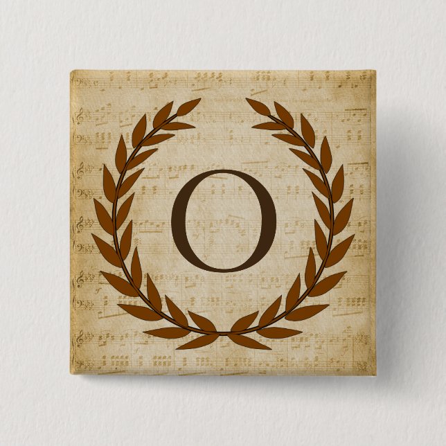 Laurel Wreath Sheet Music Monogram Initial O 15 Cm Square Badge (Front)