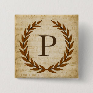 Laurel Wreath Sheet Music Monogram Initial P 15 Cm Square Badge