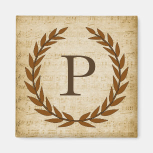 Laurel Wreath Sheet Music Monogram Initial P Magnet