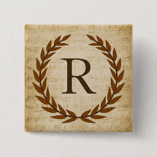 Laurel Wreath Sheet Music Monogram Initial R 15 Cm Square Badge