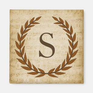 Laurel Wreath Sheet Music Monogram Initial S Magnet