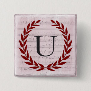 Laurel Wreath Sheet Music Monogram Initial U 15 Cm Square Badge