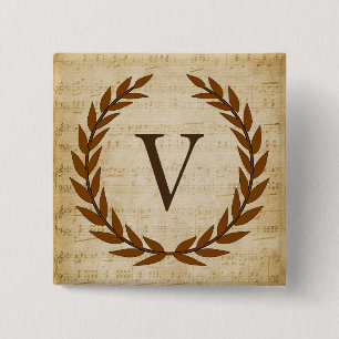 Laurel Wreath Sheet Music Monogram Initial V 15 Cm Square Badge