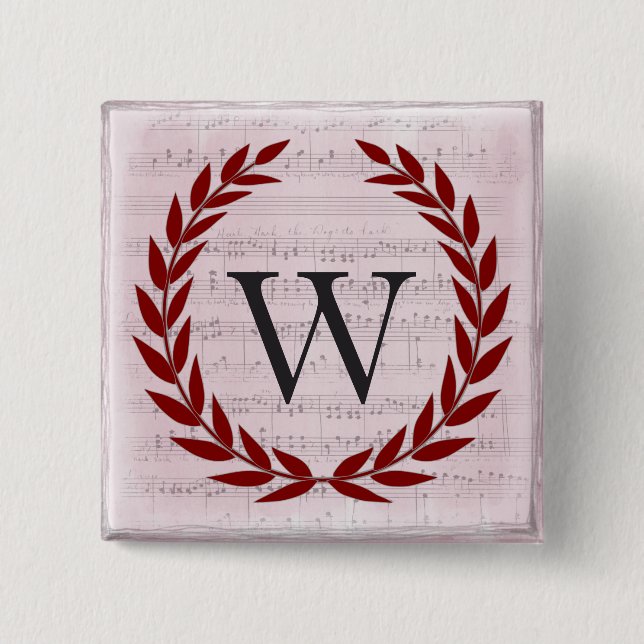 Laurel Wreath Sheet Music Monogram Initial W 15 Cm Square Badge (Front)