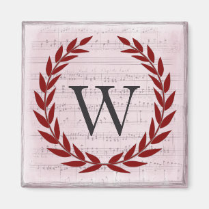 Laurel Wreath Sheet Music Monogram Initial W Magnet