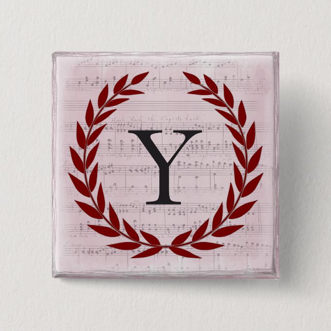 Laurel Wreath Sheet Music Monogram Initial Y 15 Cm Square Badge (Front)