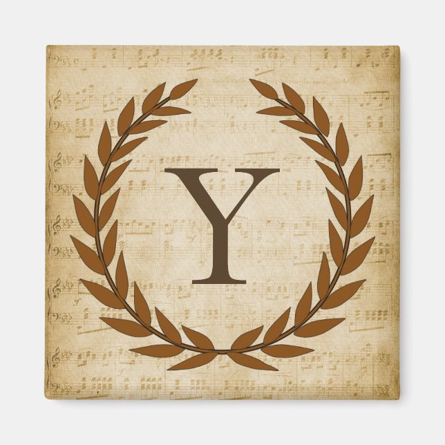 Laurel Wreath Sheet Music Monogram Initial Y Magnet (Front)