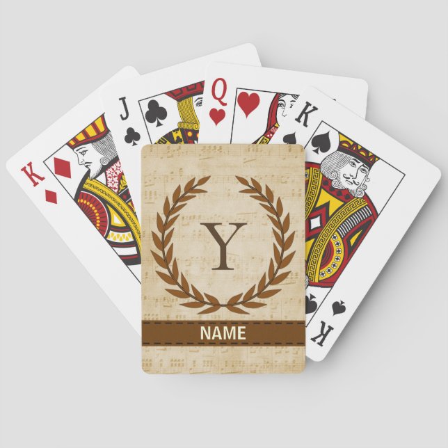 Laurel Wreath Sheet Music Monogram Initial Y Playing Cards (Back)
