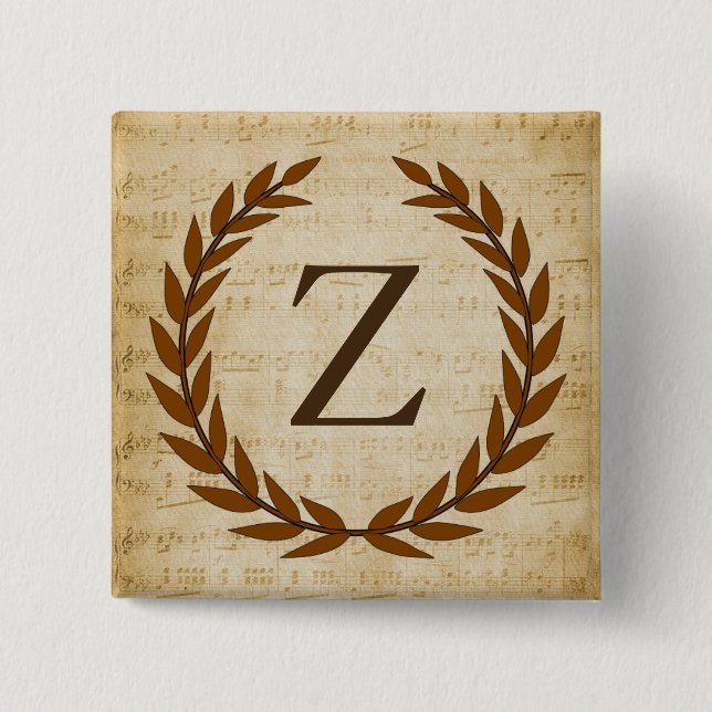 Laurel Wreath Sheet Music Monogram Initial Z 15 Cm Square Badge (Front)