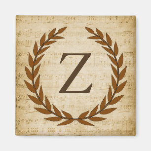 Laurel Wreath Sheet Music Monogram Initial Z Magnet