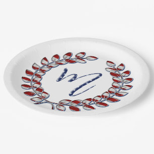 Laurel Wreath Stars and Stripes Monogram M Paper Plate
