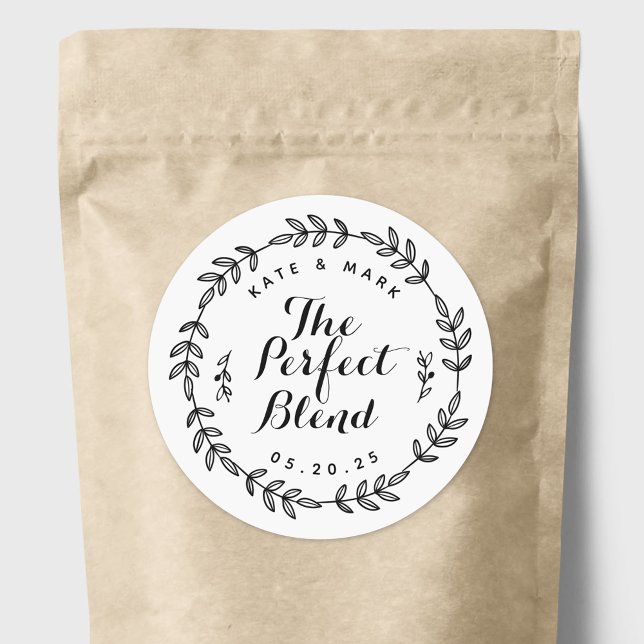 Laurel Wreath The Perfect Blend Wedding Favour Classic Round Sticker (Creator Uploaded)
