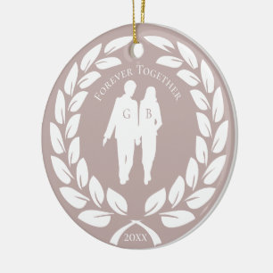 Laurel Wreath Wedding Couple Rose Gold Monogrammed Ceramic Tree Decoration