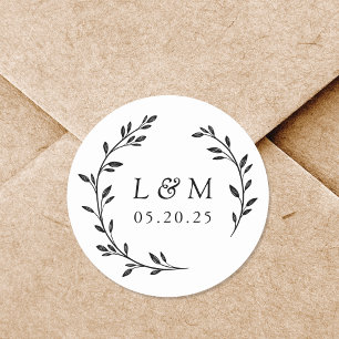 Laurel Wreath Wedding Monogram Classic Round Sticker