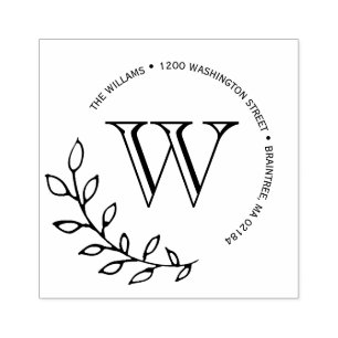 Laurels Leaves Monogram Return Address Rubber Stamp