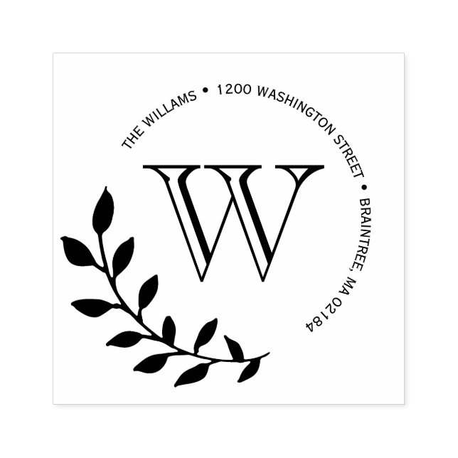 Laurels Leaves Monogram Return Address Rubber Stamp (Imprint)
