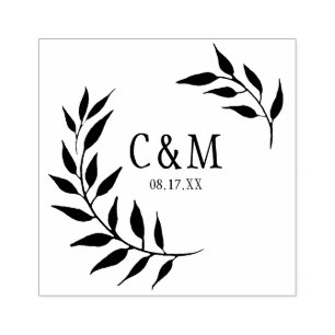Laurels Leaves Wedding Monogram Rubber Stamp