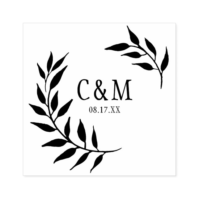 Laurels Leaves Wedding Monogram Rubber Stamp (Imprint)