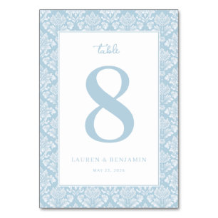 "Lauren & Benjamin" Elegant Blue Floral Table Number