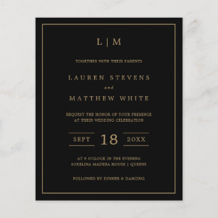 Lauren Black and Gold Budget Wedding Invitation
