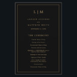 Lauren Black and Gold Monogram Elegant Wedding<br><div class="desc">Simple Wedding Program featuring a modern yet elegant design with your two letter monogram at the top and your details surrounded by a thin border. All text is in faux gold over a black background and may be changed in the design editing tool. The front has your order of ceremony...</div>