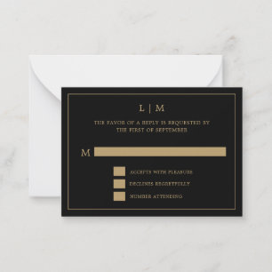 Lauren Black and Gold Monogram Elegant Wedding Card