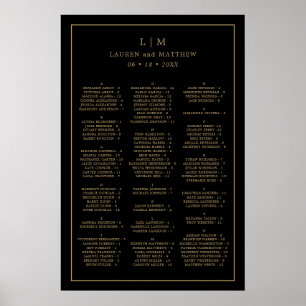 Lauren Black and Gold Monogram Elegant Wedding Poster
